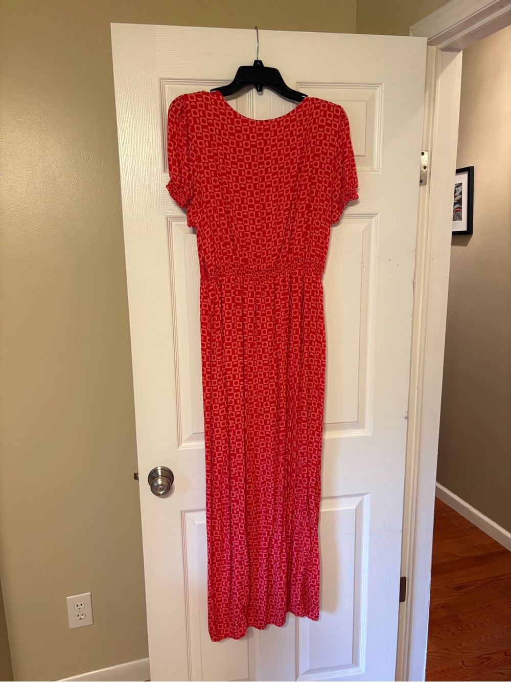 Free People Marley Maxi Dress in Red Geometric Print with Lace Trim - NWOT - Picture 8 of 11